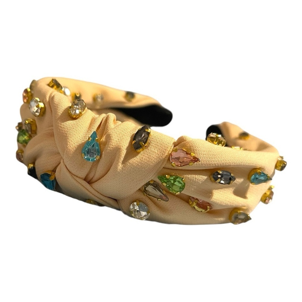 Gorgeous Embellished Yellow Headband with Multicolored Gemstones